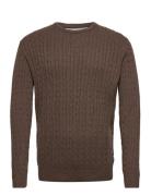 O-Neck Cable Knit Tops Knitwear Round Necks Brown Lindbergh