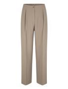 Fique Wide Trousers Bottoms Trousers Wide Leg Beige Second Female