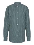 Jade Poplin Stripe Shirt Tops Shirts Long-sleeved Green Wood Wood