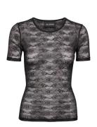 Lace Monogram Short Sleeve Tops T-shirts & Tops Short-sleeved Black HA...