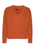 Cotton Texture V-Neck Tops Knitwear Jumpers Orange GANT