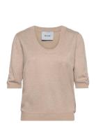 Mspam Scoop Neck Knit T-Shirt Tops Knitwear Jumpers Beige Minus