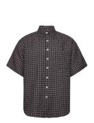 Shirt Over D Ss Linen Check Tops Shirts Short-sleeved Burgundy Schnayd...