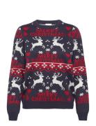 Vianna Reindeer Christmas Knit Top/Ka Tops Knitwear Jumpers Navy Vila