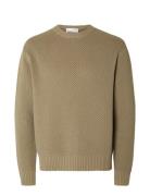 Slhbert Relaxed Ls Knit Stu Crew Neck W Tops Knitwear Round Necks Beig...