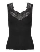 Silk Top W/ Lace Tops T-shirts & Tops Sleeveless Black Rosemunde