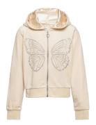 Velour Hoodie With Rhinest S Tops Sweat-shirts & Hoodies Hoodies Cream...