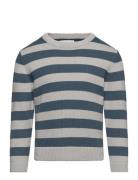 Striped Knit Sweater Tops Knitwear Pullovers Blue Mango