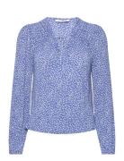 Bow Printed Blouse Tops Blouses Long-sleeved Blue Mango