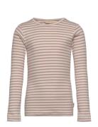 T-Shirt L/S Modal Striped Tops T-shirts Long-sleeved T-shirts Beige Pe...