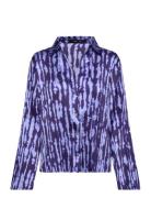 Printed Shirred Shirt Tops Shirts Long-sleeved Blue Mango