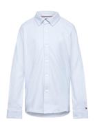 Monogram Stretch Pique Shirt L/S Tops Shirts Long-sleeved Shirts Blue ...