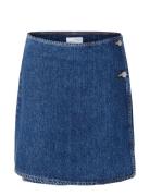 Slfclair Mw Mid Bl Shor Wrap Denim Skirt Lyhyt Hame Blue Selected Femm...