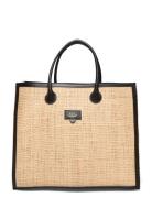 Alfano Natural/Black Raffia/Vacchetta Bags Top Handle Bags Beige ATP A...