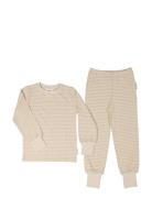 Two Pcs Pyjamas Classic Pyjamasetti Pyjama Beige Geggamoja