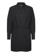 Linen Blend Shirt Dress Lyhyt Mekko Black Gina Tricot