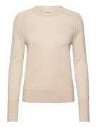 Merino Wool Crew Neck Sweater Tops Knitwear Jumpers Beige Calvin Klein