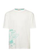 Printed Cotton-Blend T-Shirt Tops T-shirts Short-sleeved White Mango