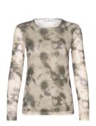 Printed Mesh T-Shirt Tops T-shirts & Tops Long-sleeved Beige Mango