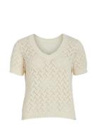 Viseldine Rev Short S/S Knit Top/R Tops Knitwear Jumpers Cream Vila