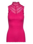 Silk Top W/ Lace Tops T-shirts & Tops Sleeveless Pink Rosemunde