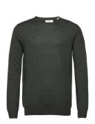 Johs Merino Crew Neck Knit Tops Knitwear Round Necks Khaki Green Krons...