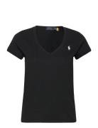 Cotton Jersey V-Neck Tee Tops T-shirts & Tops Short-sleeved Black Polo...
