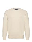 Textured Cotton Crewneck Sweater Tops Knitwear Round Necks Cream Polo ...