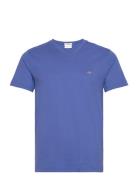 Slim Shield V-Neck T-Shirt Tops T-shirts Short-sleeved Blue GANT