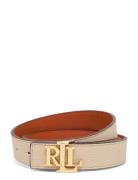 Logo Reversible Pebbled Leather Belt Vyö Beige Lauren Ralph Lauren