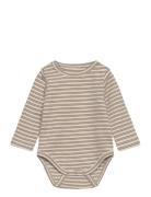 Body Ls Striped Rib Bodies Long-sleeved Beige Huttelihut