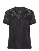 Vistasia Lace S/S Top - Tops T-shirts & Tops Short-sleeved Black Vila