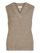 Objmalena S/L Knit Waistcoat Noos Vests Knitted Vests Beige Object