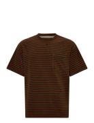 Akholger Frotte Stripe Tee Tops T-shirts Short-sleeved Brown Anerkjend...