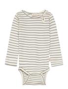 Body L/S Modal Striped Bodies Long-sleeved Blue Petit Piao