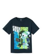 Nkmjoshi Minecraft Ss Top Box Bfu Tops T-shirts Short-sleeved Blue Nam...