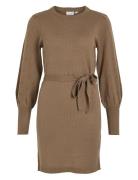 Viava L/S Belt Short Knit Dress Polvipituinen Mekko Beige Vila