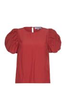 Msbaya Short Sleeve Blouse Tops Blouses Short-sleeved Red Minus