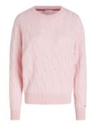 Soft Wool Cable C-Nk Tops Knitwear Jumpers Pink Tommy Hilfiger