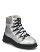 Boots - Flat - With Lace And Zip Bootsit Nauhalliset Saapikkaat Silver...