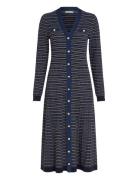 Textured V-Neck Swt Maxi Dress Polvipituinen Mekko Navy Tommy Hilfiger