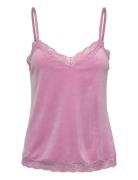 Cami Velours Scallop Lace Toppi Pink Hunkemöller