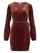 Vikatja L/S Short Velvet Wrap Dress/Ka Lyhyt Mekko Burgundy Vila