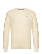 Cotton Textured C-Neck Tops Knitwear Round Necks Cream GANT