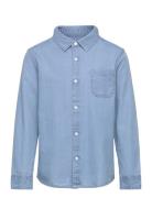 Pocket Denim Shirt Tops Shirts Long-sleeved Shirts Blue Mango