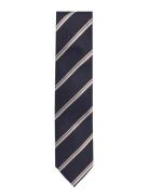 Polyester Tie With Stripe 7 Cm Solmio Kravatti Navy Lindbergh Black