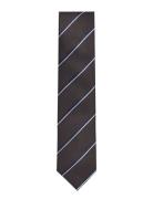 Polyester Tie With Stripe 7 Cm Solmio Kravatti Brown Lindbergh Black