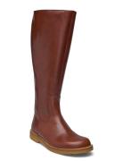 Booties - Flat - With Zipper Korkeavartiset Saapikkaat Brown ANGULUS