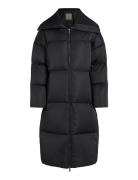 Mw Padded Satin Coat Topattu Pitkä Takki Black Calvin Klein