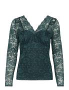 Crglaze Blouse W. Lining Tops Blouses Long-sleeved Green Cream